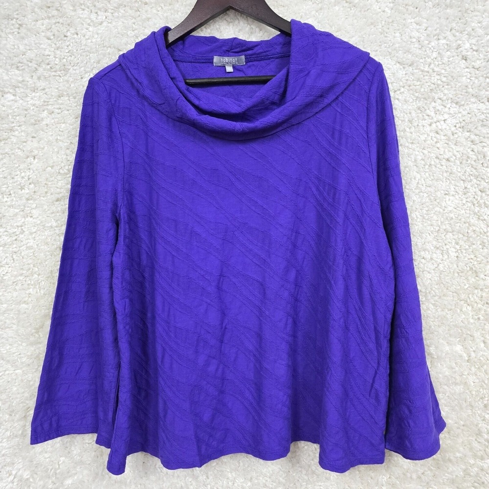Habitat Women Cowl Neck Long Sleeve Top Size Large Purple Modest Casual Textured